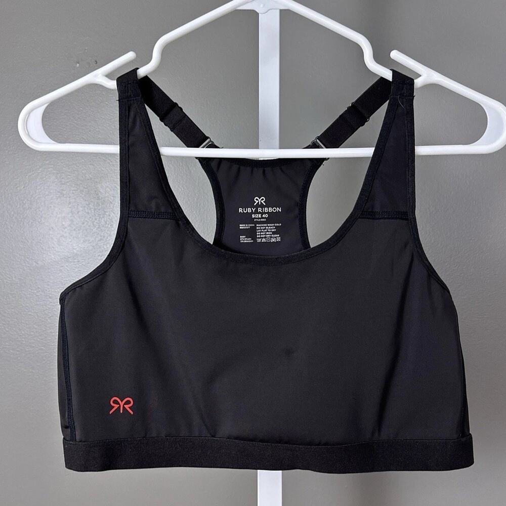 Ruby Ribbon Sport Cami Bra Womens 40 Black Racerback Wireless Style 1802 NWOT